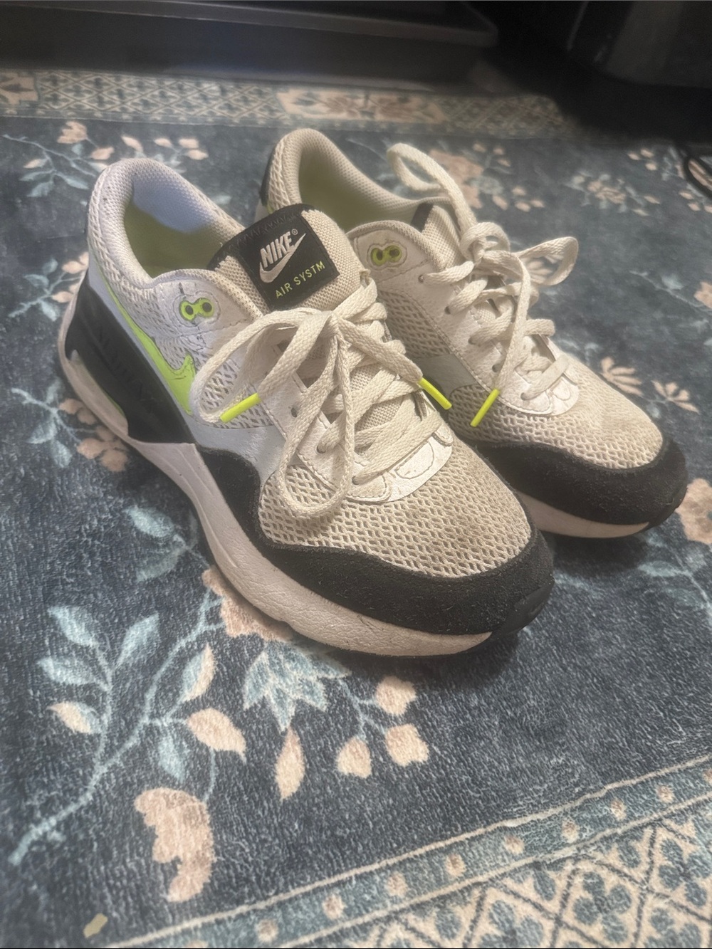 Nike Kids Air System Mesh Sneakers in Gray, Black & Neon Green